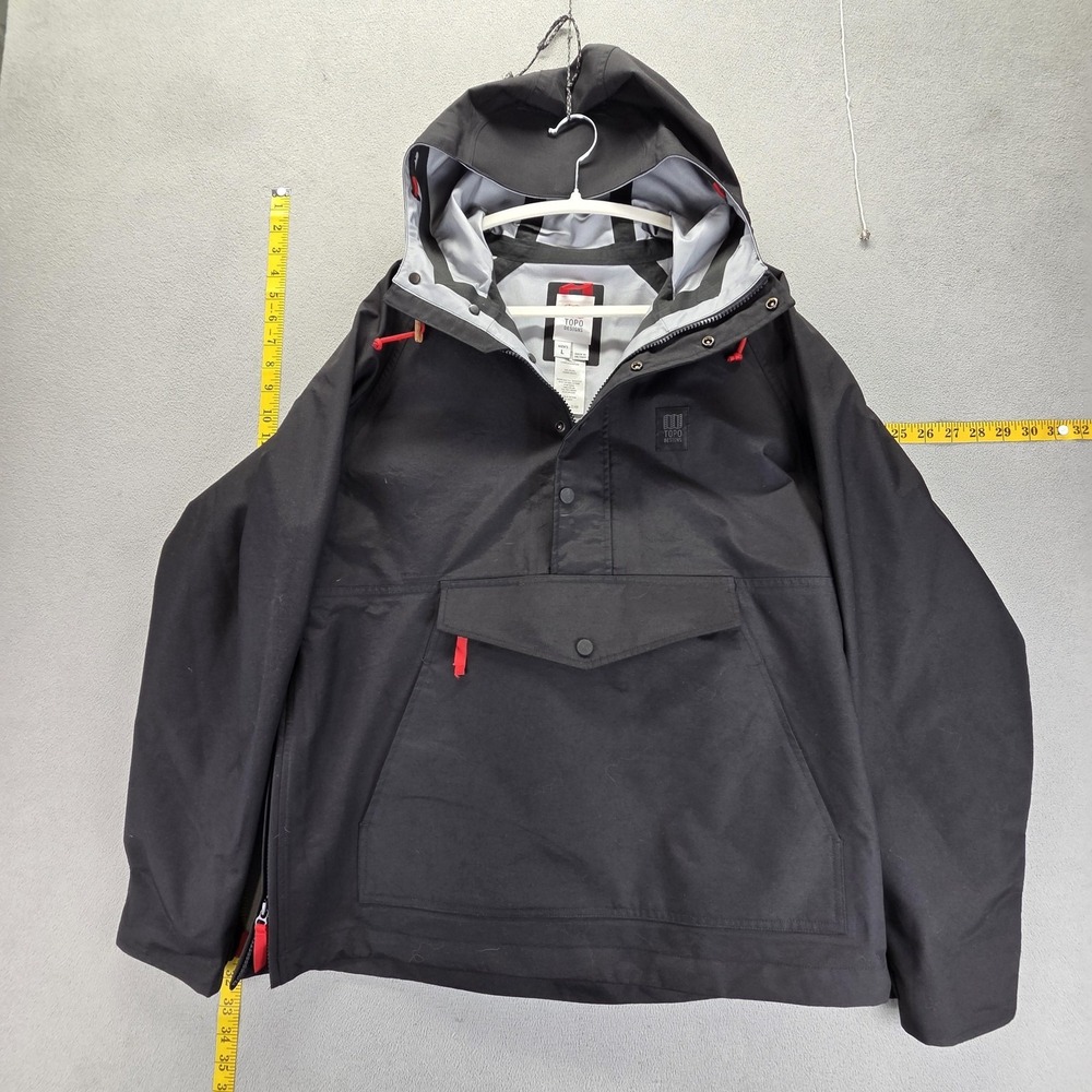 Topo Designs Jacket Mens L Black Hooded Anorak Waterproof Pullover Windbreaker